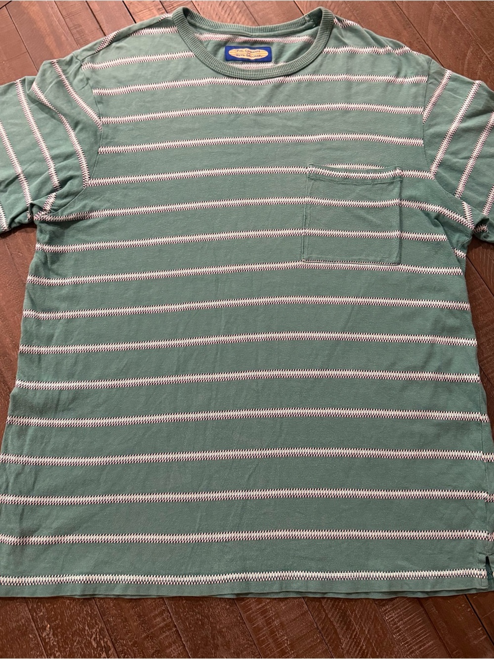 VTG Men's Sage Green Striped Short-Sleeve Pocket Tee
